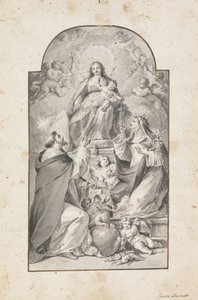 Diseño para una Pintura de Altar- Santo Domingo y Santa Catalina de Siena Recibiendo el Rosario de...
